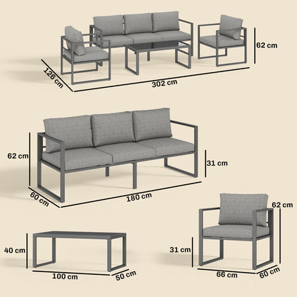 4 Piece Outdoor Garden Furniture Set, Patio Furniture with 3-Seater Sofa, Armchairs and Coffee Table