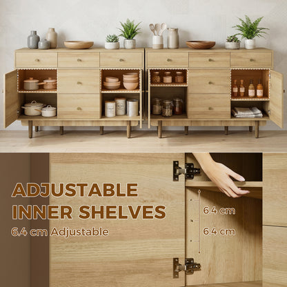 Sideboard with 5 Drawers and 2 Cabinets Buffet Cabinet with Solid Wood Legs 136 cm Walnut
