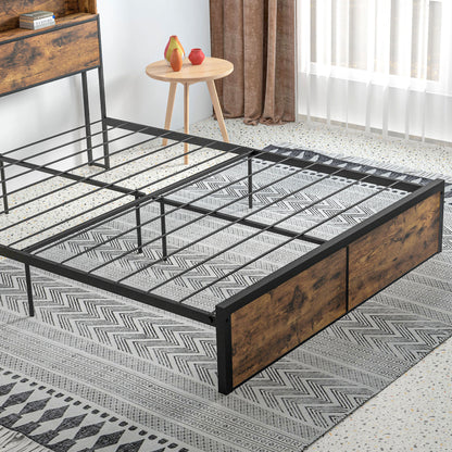 Industrial King Bed Frame, 5.2FT Steel Bed Base with Storage Headboard, Footboard, Slatted Support and Under Bed Storage