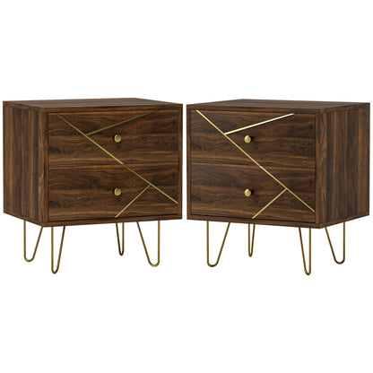 Bedside Tables Set of 2, Modern Side Table Set with 2 Drawers and Steel Hairpin Legs, Nightstand for Bedroom