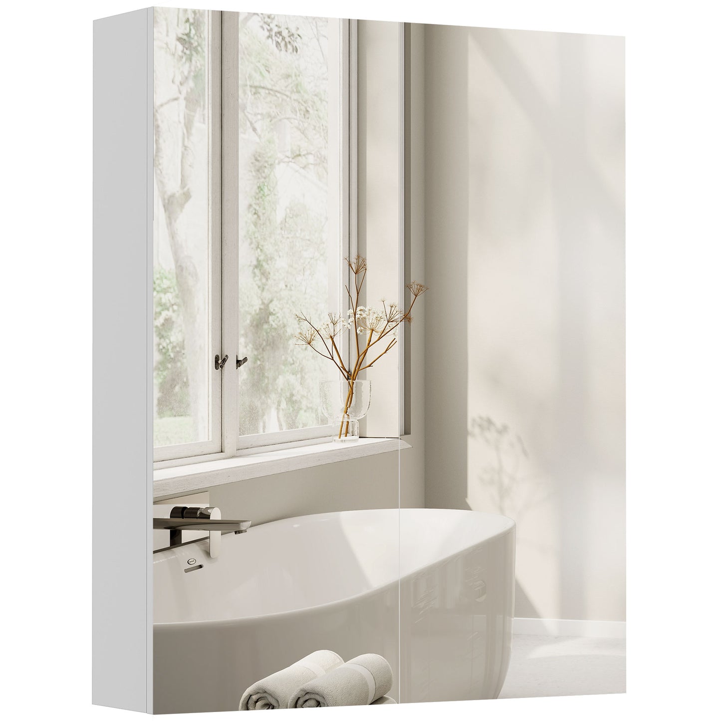 Bathroom Mirror Cabinet, 3-Tier Wall Mount Bathroom Storage Cabinet with Soft-Close Hinges and Adjustable Shelf
