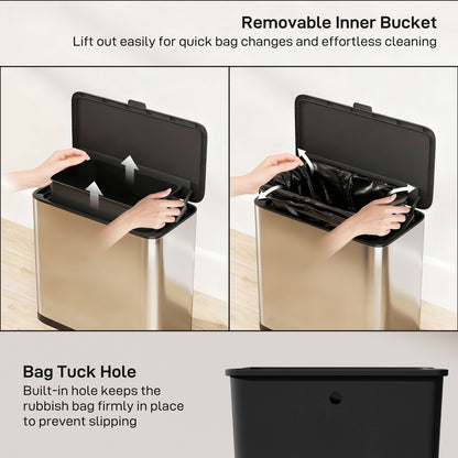 8L Hanging Kitchen Bin, Rubbish bin with Lid and Removable Inner Bucket for Under Cabinet Door, Under Sink, Office