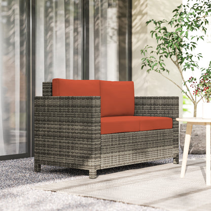 Rattan Sofa, 2 Seater Garden Furniture with Soft Padded Cushion and Armrests, Wicker Garden Loveseat for Patio, Grey