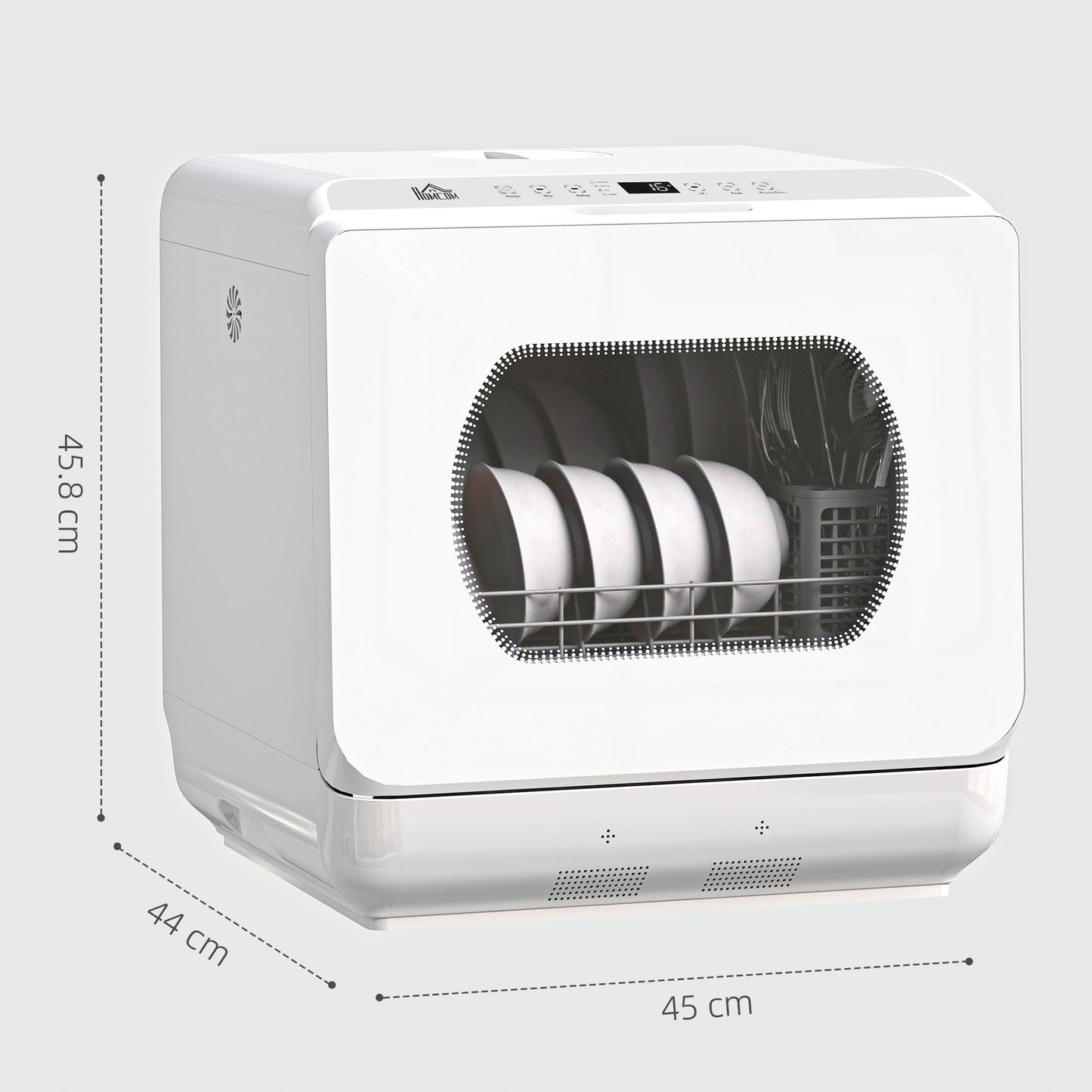 Table Top Dishwasher with Built-in 6L Water Tank, Mini Countertop Dishwasher with 6 Programs, 4 Place Settings, White