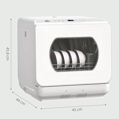 Table Top Dishwasher with Built-in 6L Water Tank, Mini Countertop Dishwasher with 6 Programs, 4 Place Settings, White