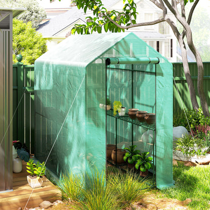 120 x 186cm Walk-In Greenhouse, with Shelves - Green