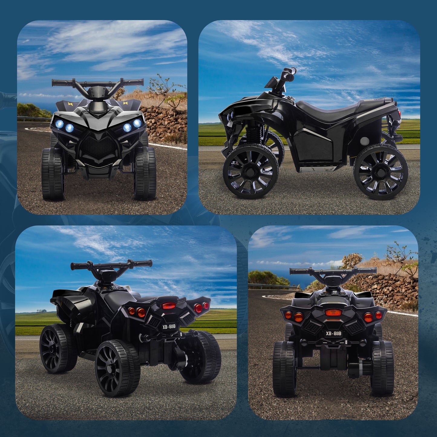 6V Kids ATV, 4 Wheeler Electric Ride on Car with Music and LED Headlights, for Ages 18-56 Months Boys and Girls, Black