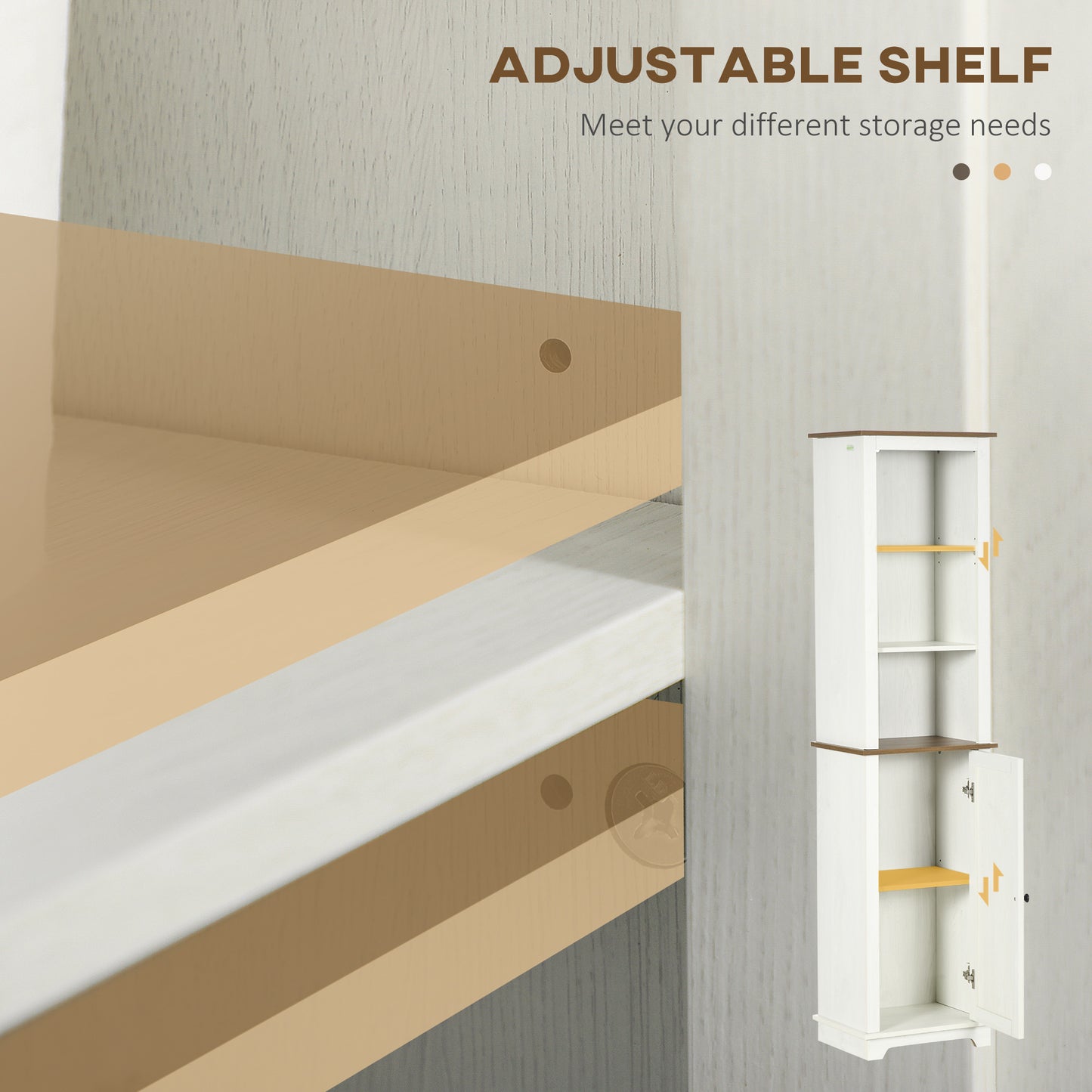 Bathroom Cabinet, Tall Storage Cabinet with Door and Adjustable Shelves, 39.5 x 30 x 160 cm, White