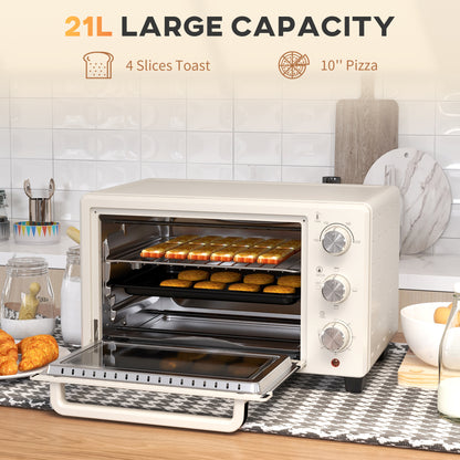 21L Mini Countertop Oven, 100°C-230°C Adjustable Temp - Cream White