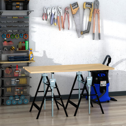 Set of 2 Adjustable Telescopic Builders Trestle, DIY Steel Work Bench Carpenter, Folding Saw Horse Tools Black