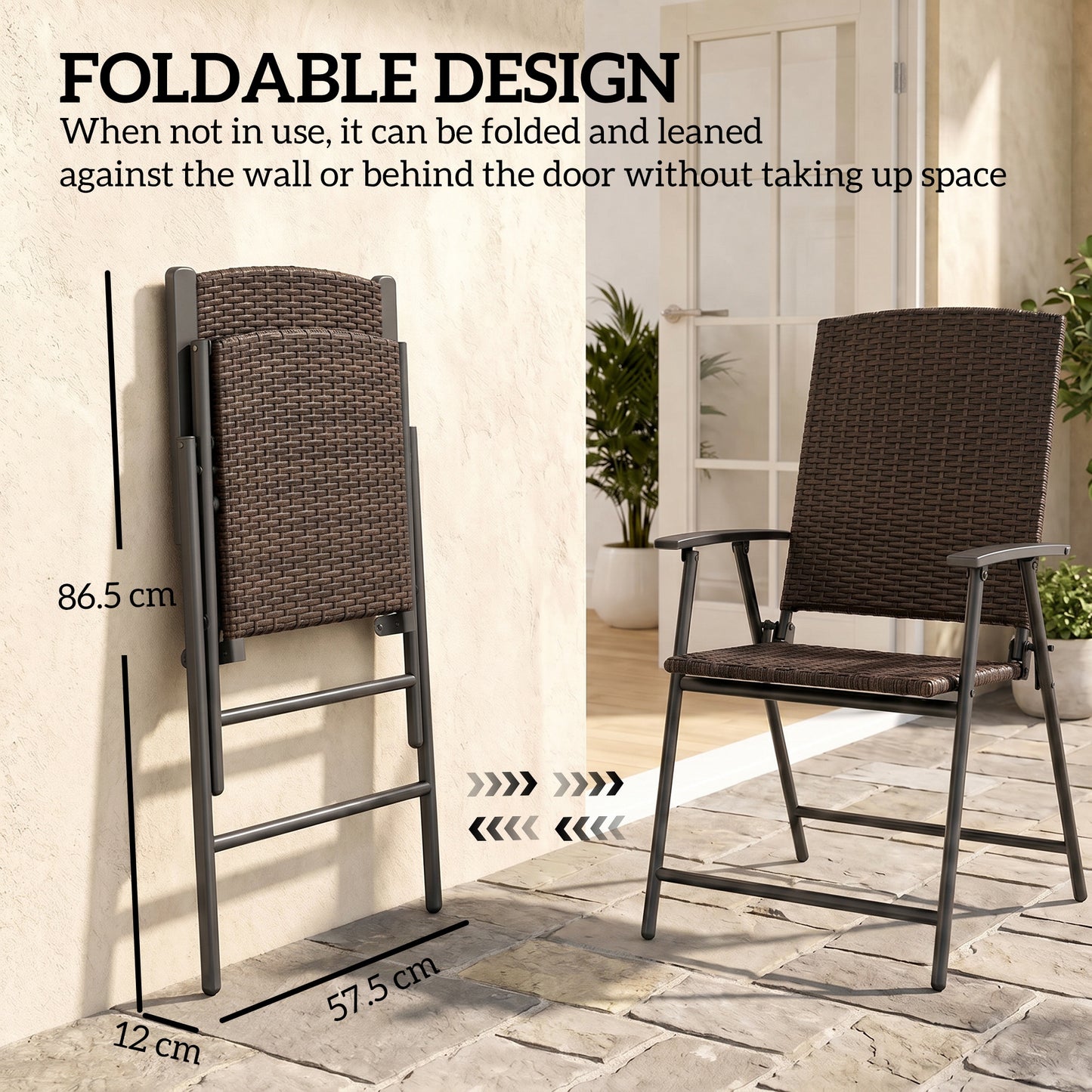 Set of Two Folding Rattan Seat Chairs - Brown