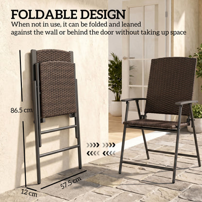 Set of Two Folding Rattan Seat Chairs - Brown
