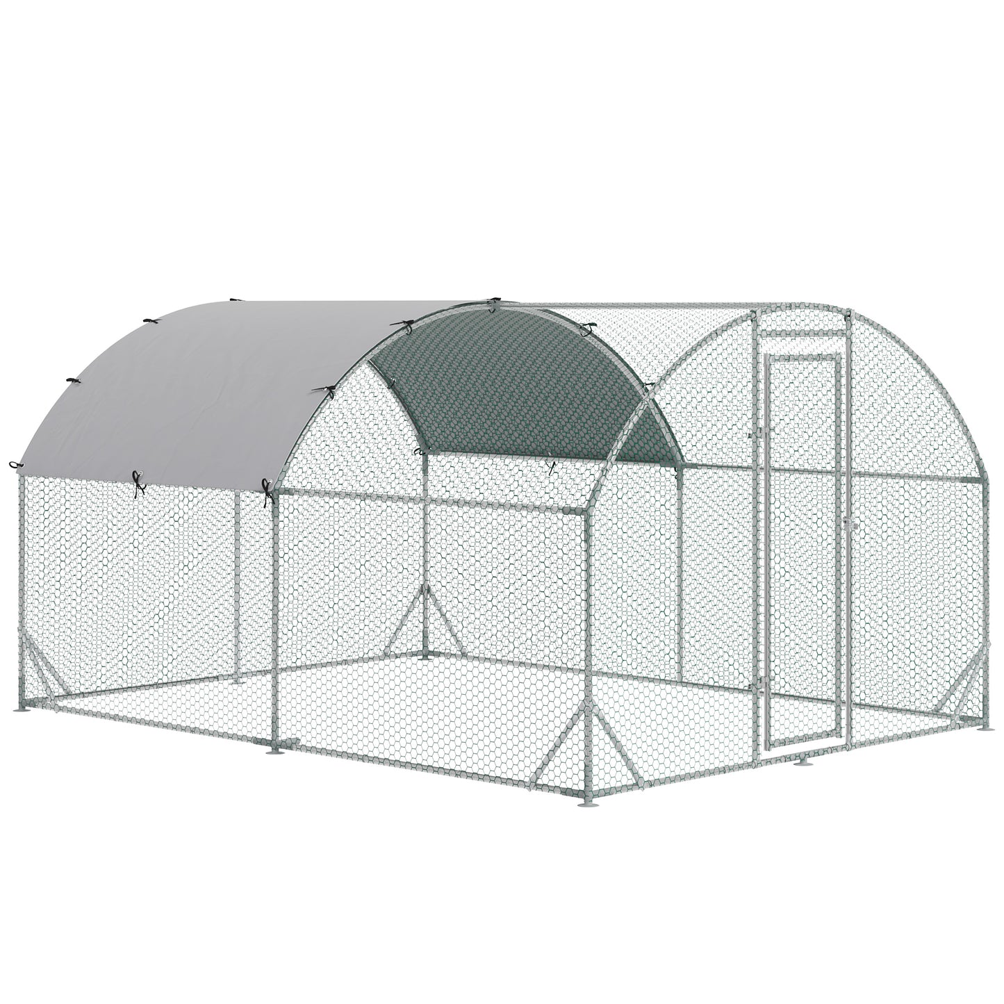 2.8 x 3.8 x 2m Walk In Chicken Run Galvanised Chicken Coop with Water-Resist Cover, Silver