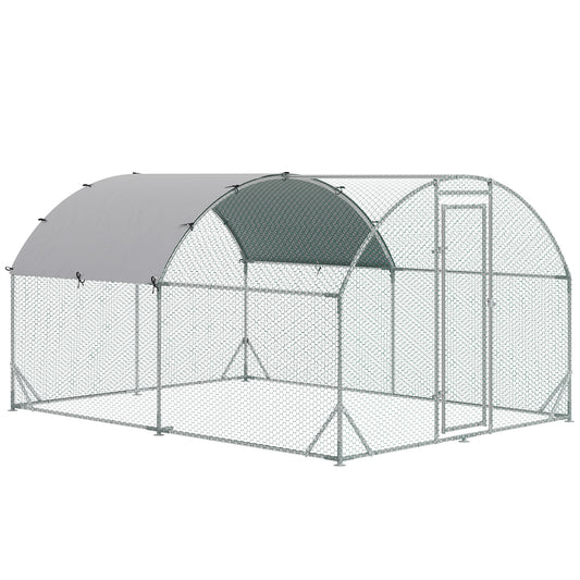 2.8 x 3.8 x 2m Walk In Chicken Run Galvanised Chicken Coop with Water-Resist Cover, Silver