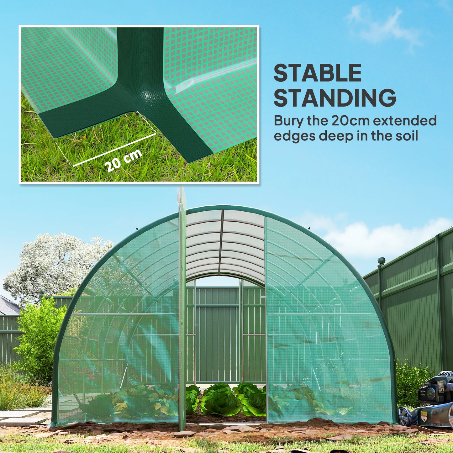 Polyethylene Upgraded Structure Walk-in Polytunnel Greenhouse, 6 x 3 m, Green