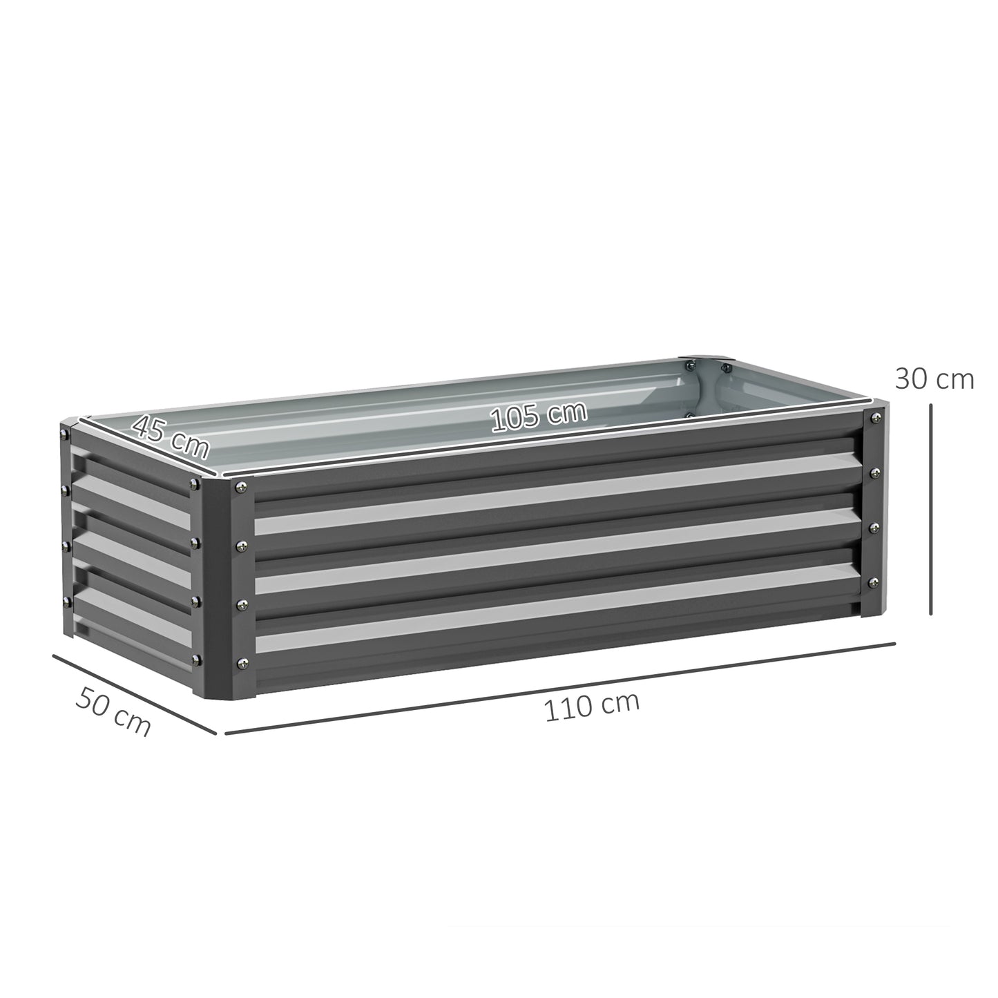 Set of Two 110 x 50cm Steel Planter Boxes - Light Grey