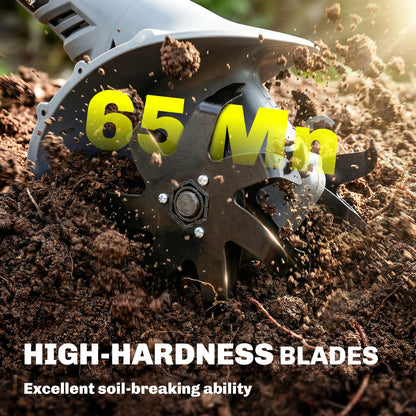 Cordless Tiller, 18V Electric Garden Rotavator with 2 x 4000mAh Batteries, Charger, 20cm Tilling Width & 18cm Depth