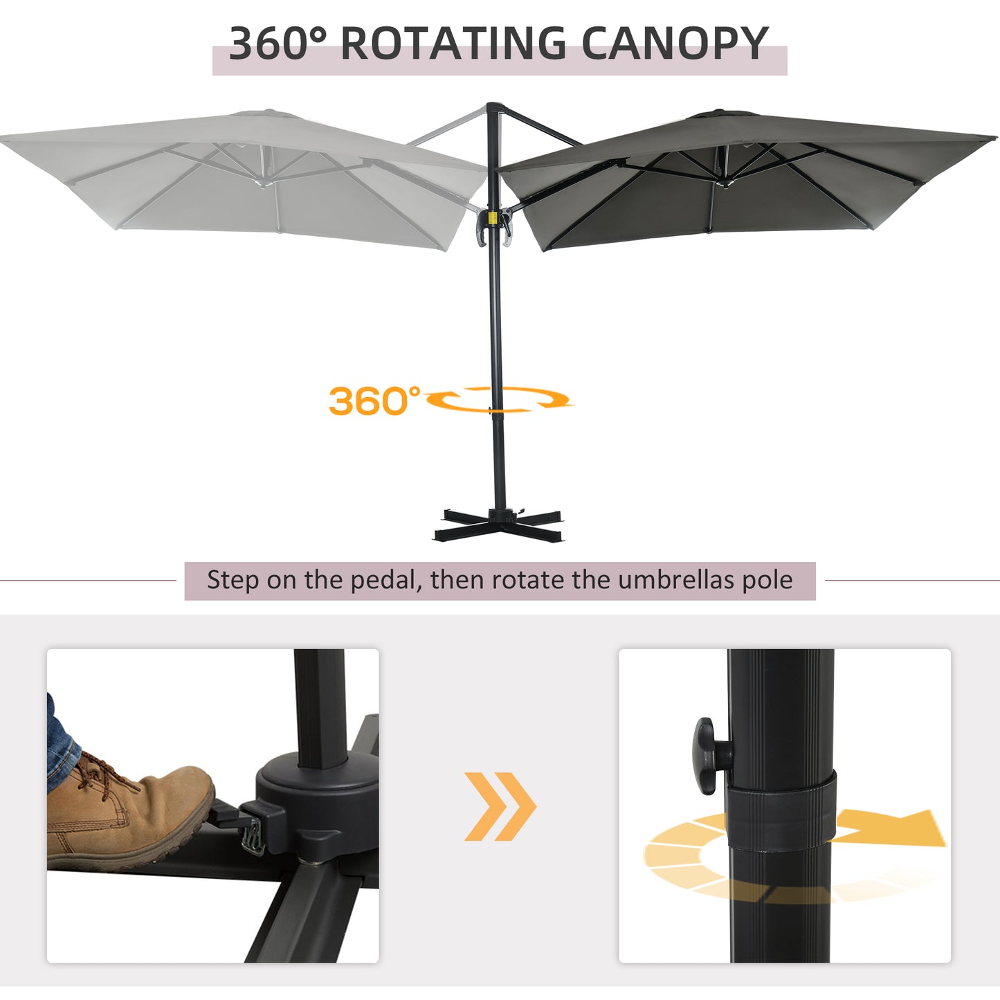 2.5 x 2.5m Patio Offset Parasol Umbrella Cantilever Hanging Aluminium Sun Shade Canopy Shelter 360° Rotation
