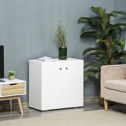 2 Tier Bookcase, Wooden Storage Cabinet with 2 Doors, Freestanding Sideboard for Living Room, Home Office and Study, White