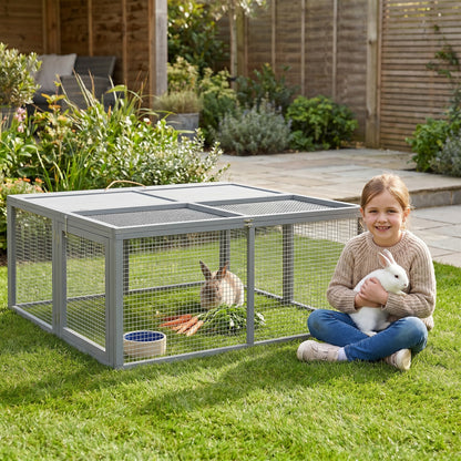 Wooden Folding Rabbit Hutch, for 2-3 Rabbits - Grey