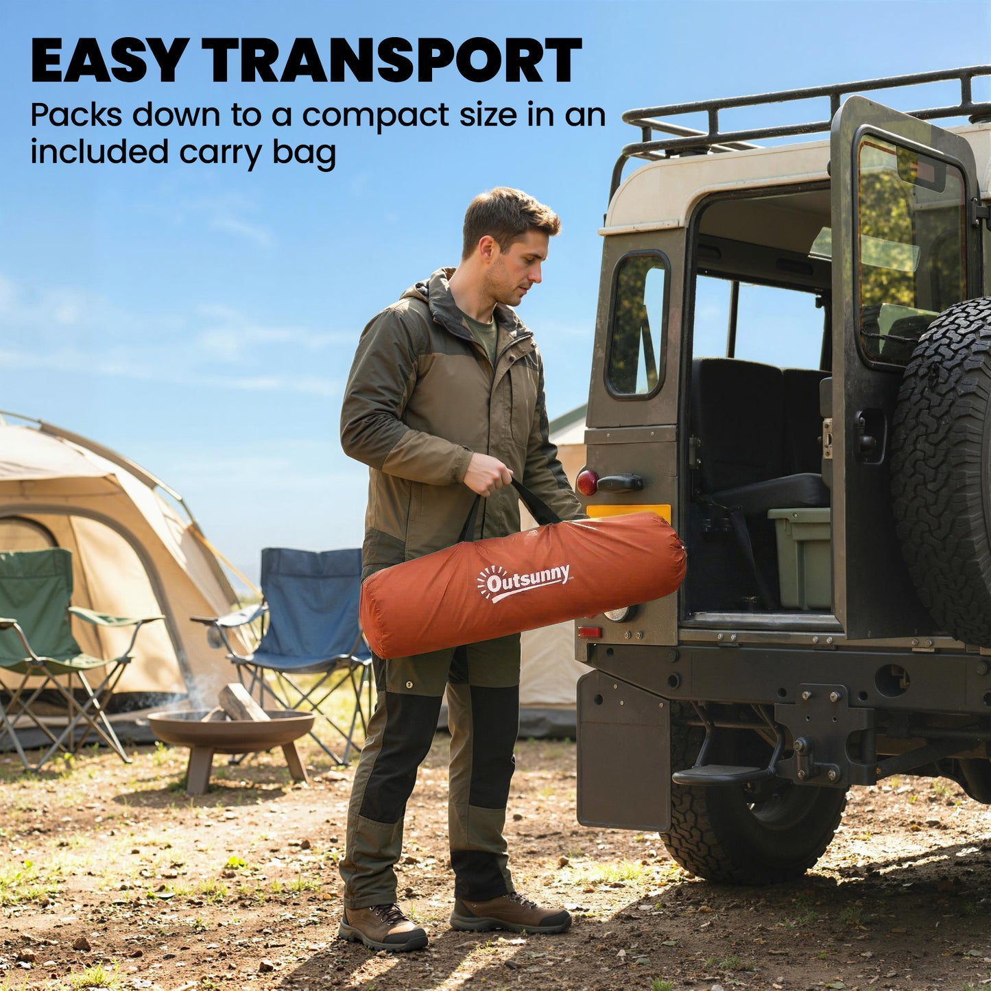 Camping Windbreaker with Clear Windows, Carry Bag and Steel Poles, for Beach Caravan Campervan, 725 x 140cm, Orange