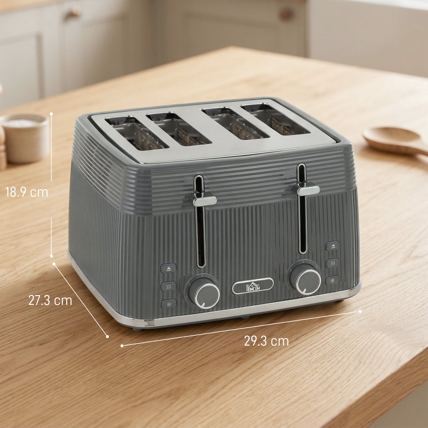 4 Slice Toaster with 7 Browning Levels, Bread Toaster with Removable Crumb Tray, Grey