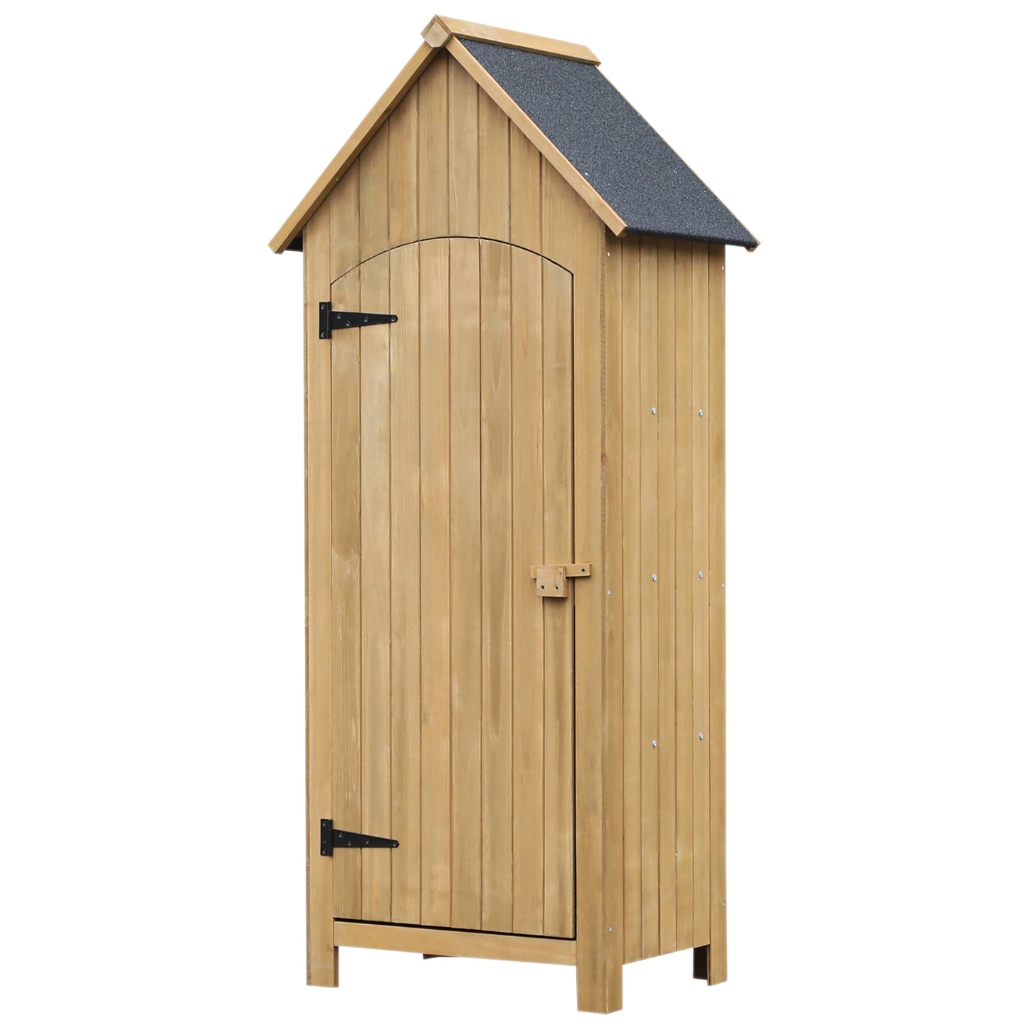 Wooden Garden Storage Shed with 3 Shelves, Outdoor Tool Storage Cabinet with Tilt Roof and Lockable Door