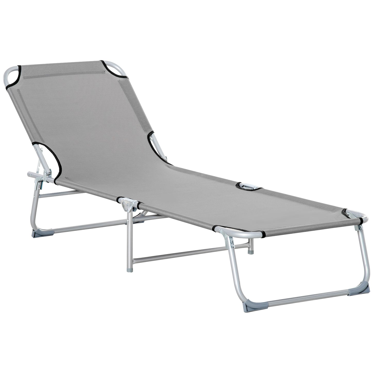 Reclining Sun Lounger Chair Folding Camping Bed with 4-Position Adjustable Backrest, Grey