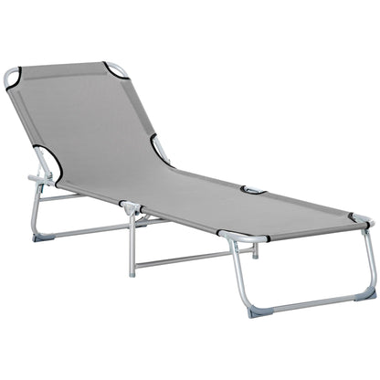 Reclining Sun Lounger Chair Folding Camping Bed with 4-Position Adjustable Backrest, Grey