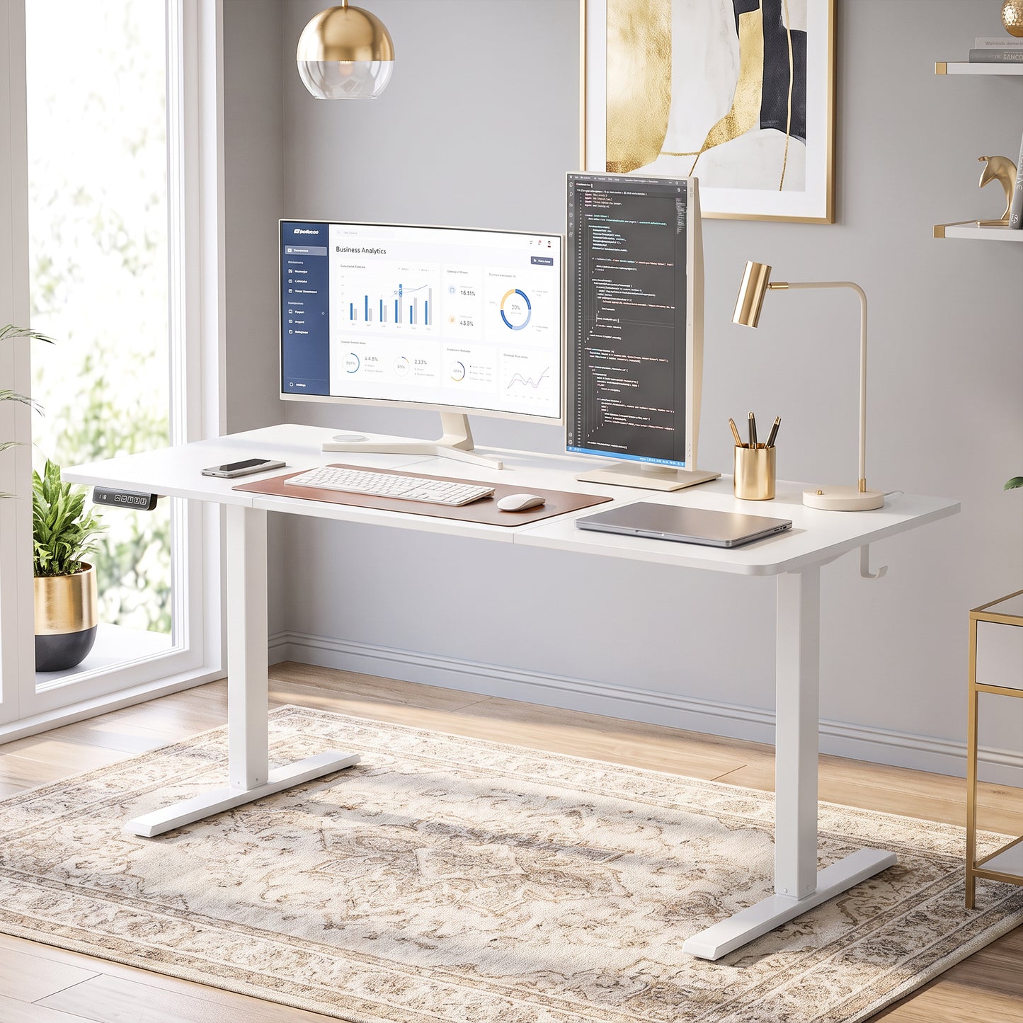 72-118cm Adjustable Electric Standing Desk with LED Display - White