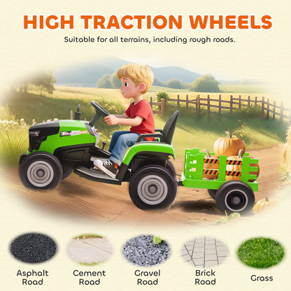 12V Ride on Tractor and Trailer with Remote Control, Music, Shifter, Start-Up Sound, for Kids Ages 3-8 Years, Green