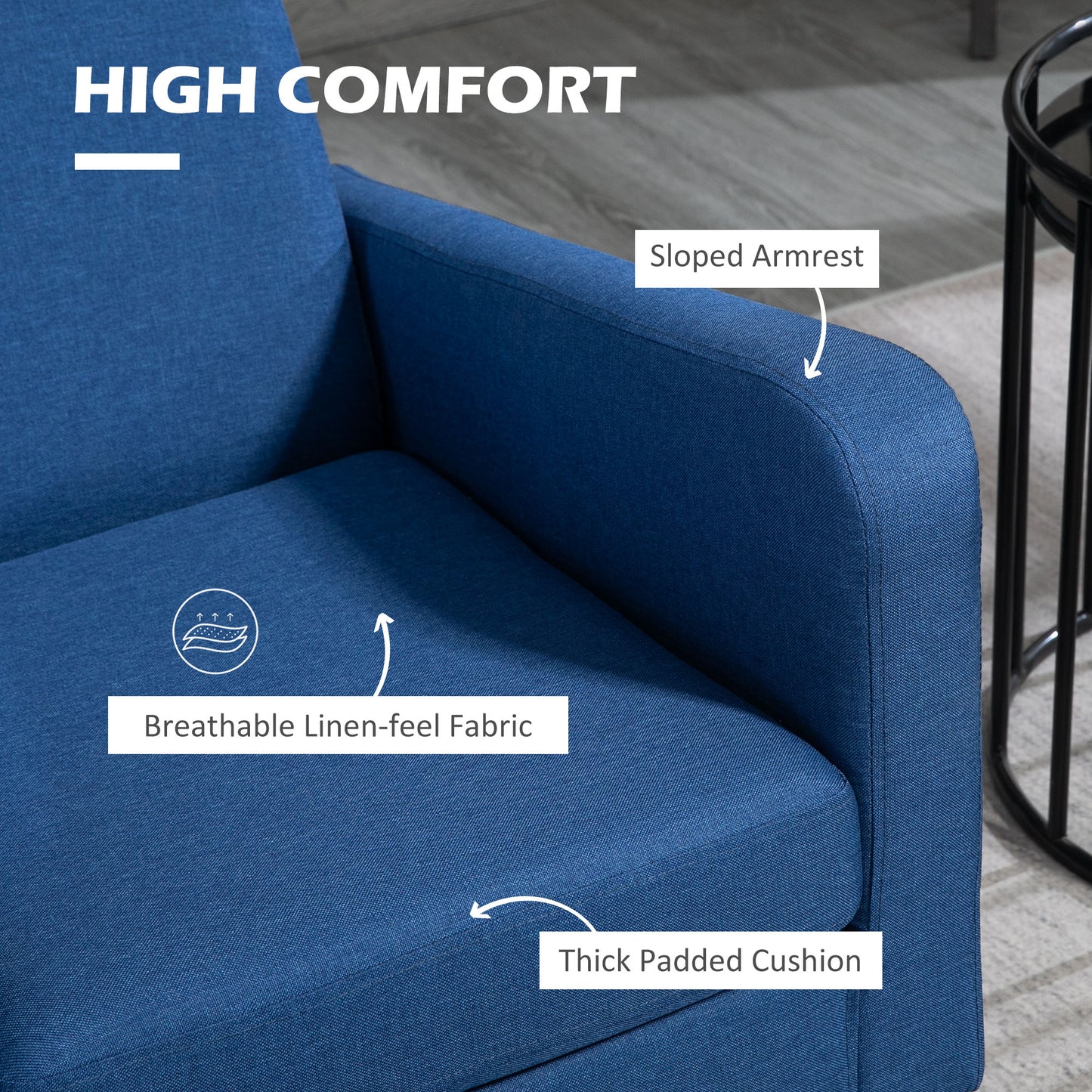 Linen-Look Boxy Armchair - Blue