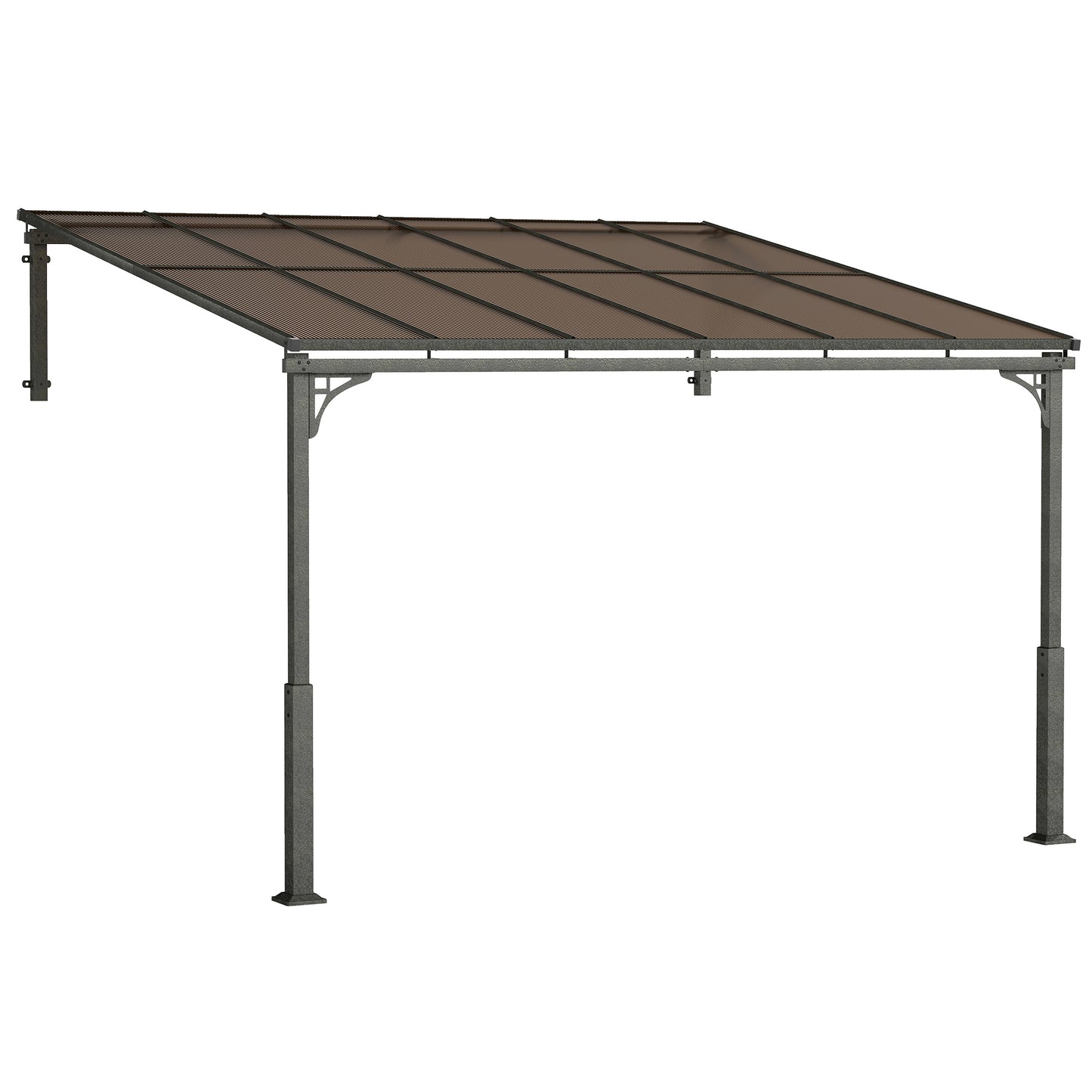 3.4 x 3 m Metal Lean-to Pergola, Wall-Mounted Garden Pergola with Polycarbonate Roof and Metal-Aluminium Frame