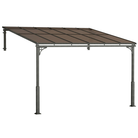 3.4 x 3 m Metal Lean-to Pergola, Wall-Mounted Garden Pergola with Polycarbonate Roof and Metal-Aluminium Frame