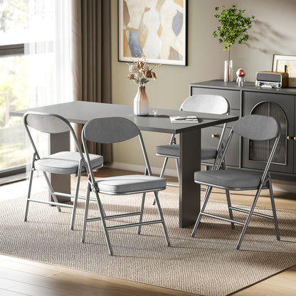 Set of Four Folding Corduroy Seat Chairs - Grey