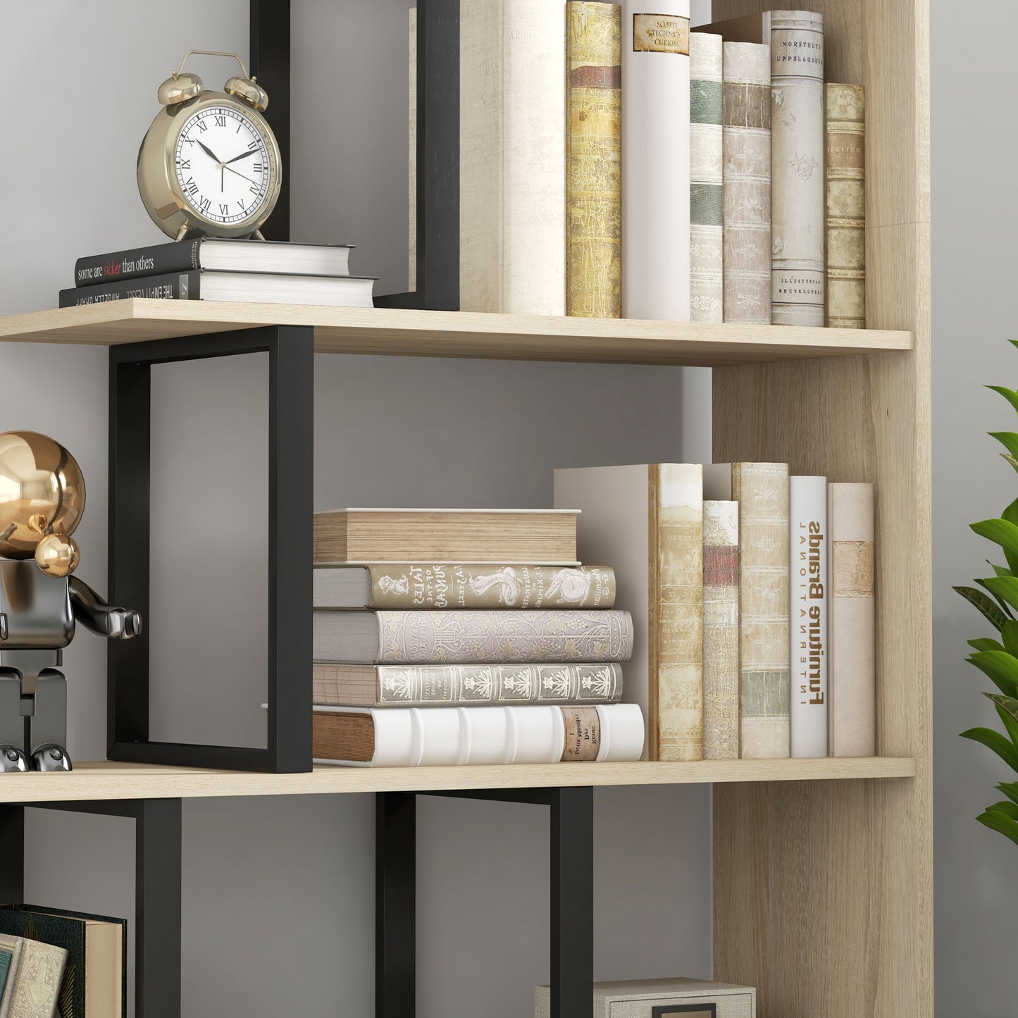 5-Tier Bookcase, Wooden Ladder Bookshelf Display Stand, Oak