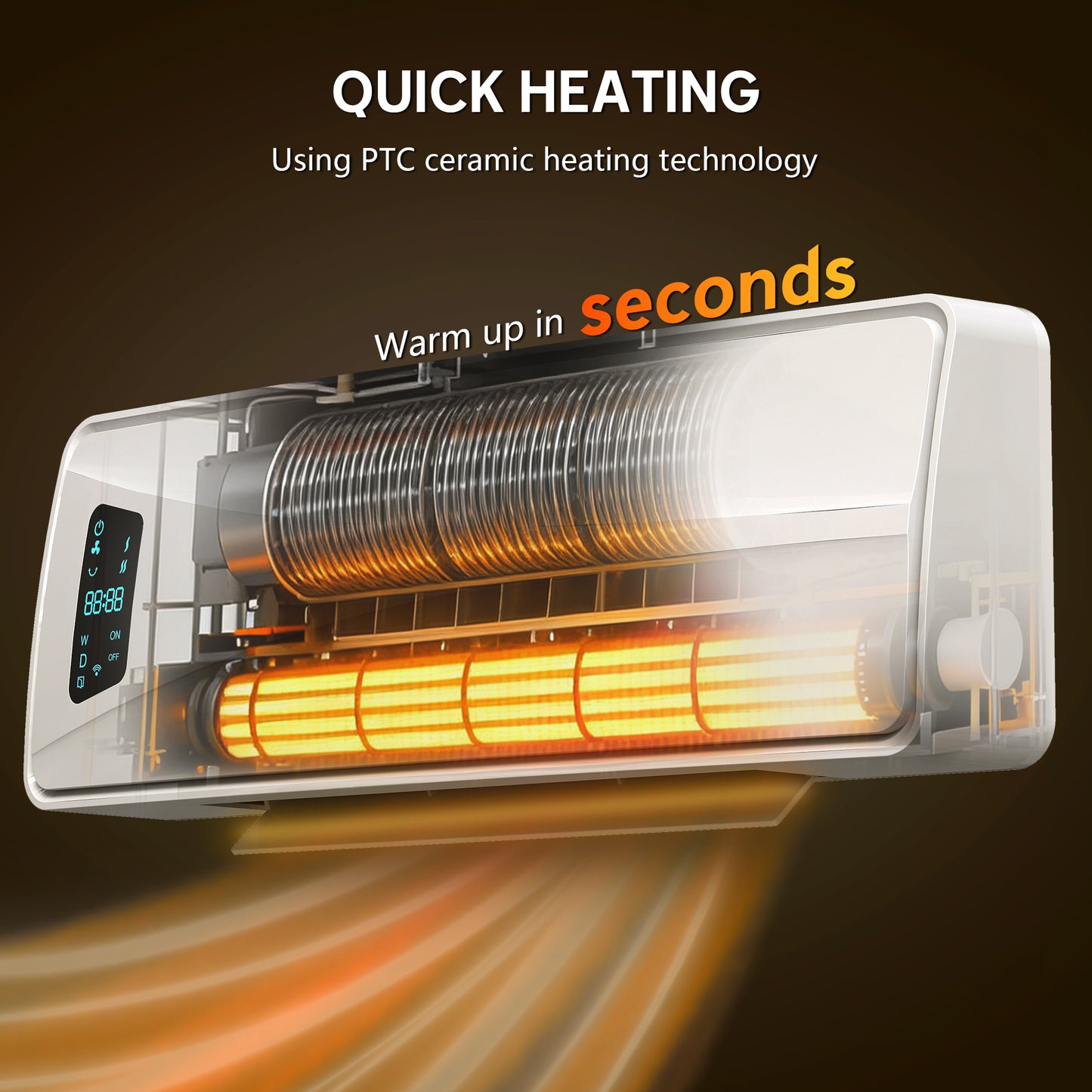 2000W Ceramic Electric Heater with Fan, Adjustable Thermostat, Wall Mounted - White