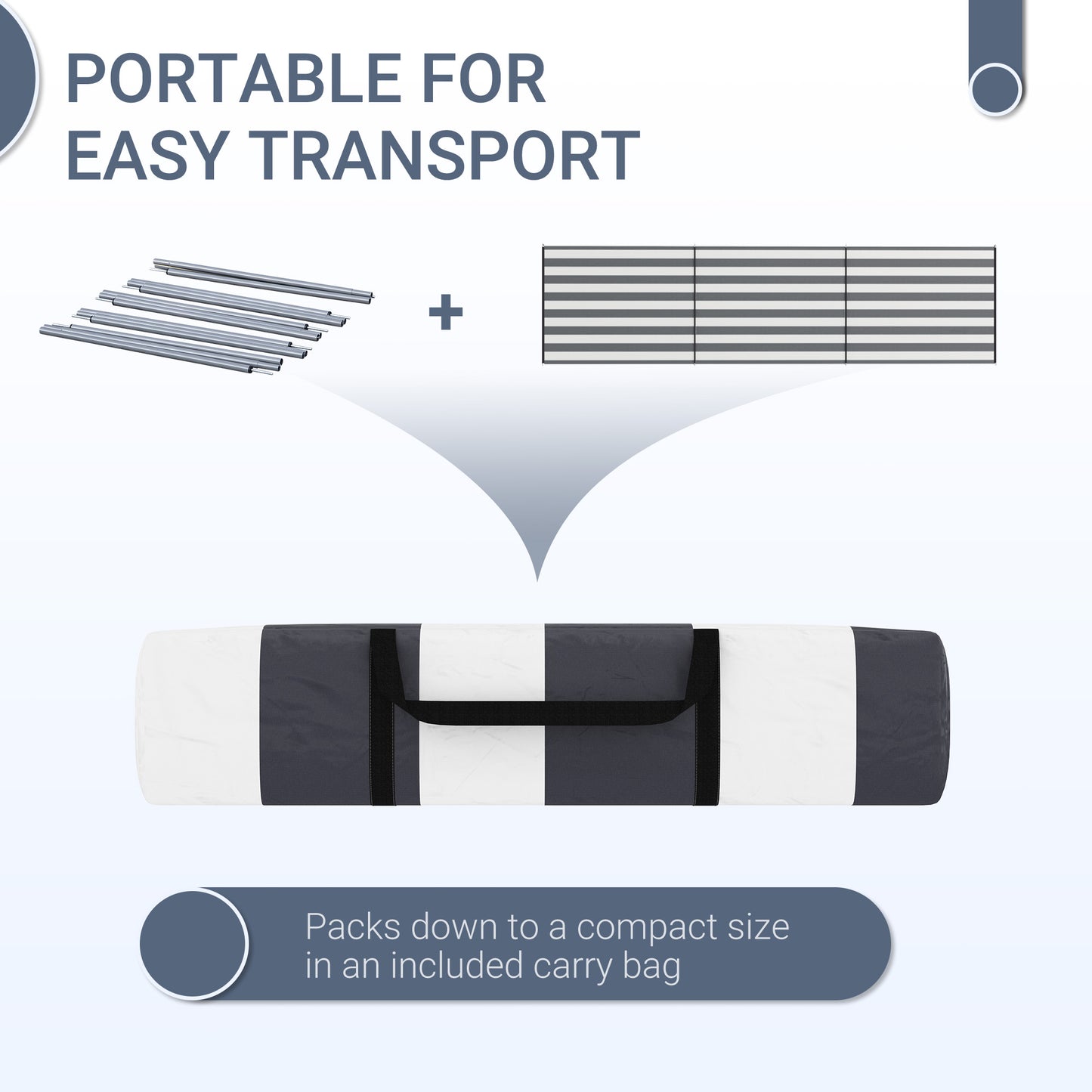 4 Pole Camping Windbreaks, Beach Wind Shield Shelter with Carry Bag and Steel Poles, 540cm x 150cm, Grey and White