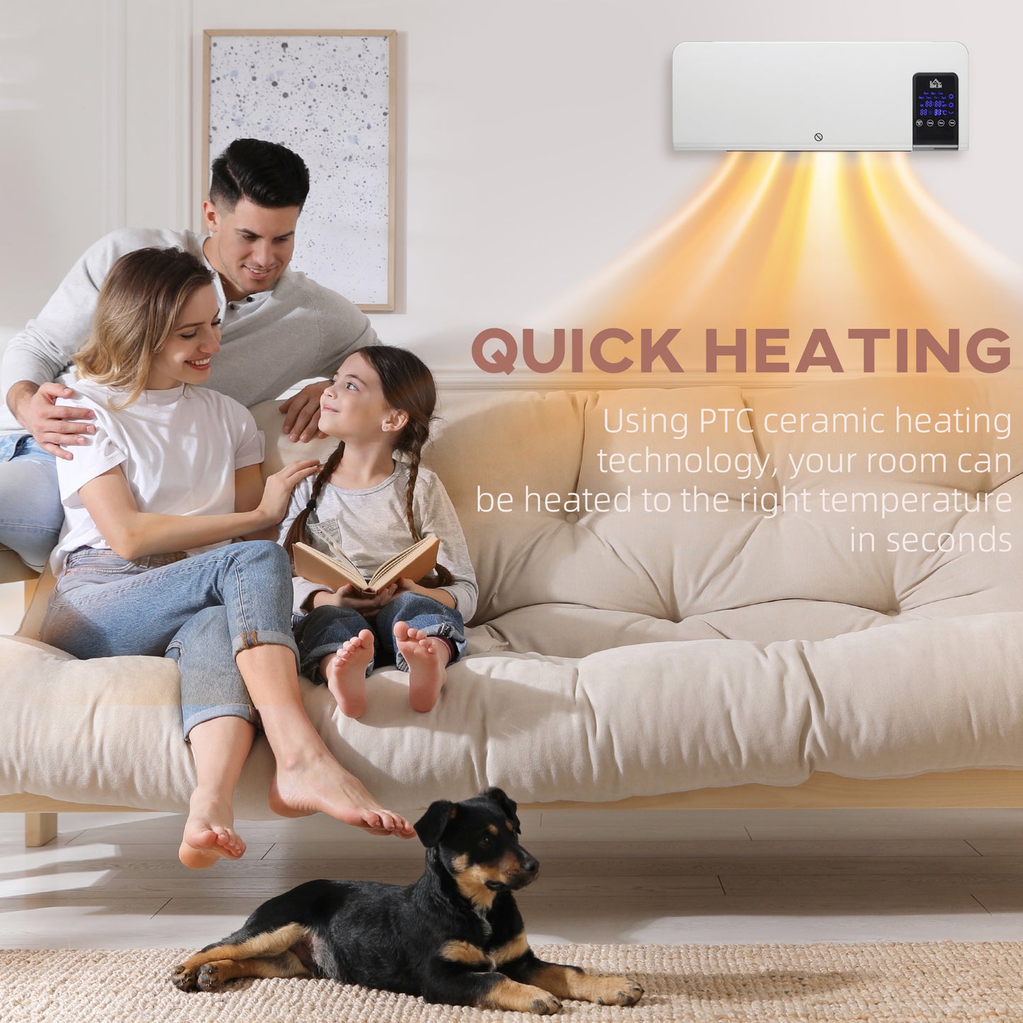 2000W Wall-Mounted Heater, 18-45°C Temperature, White