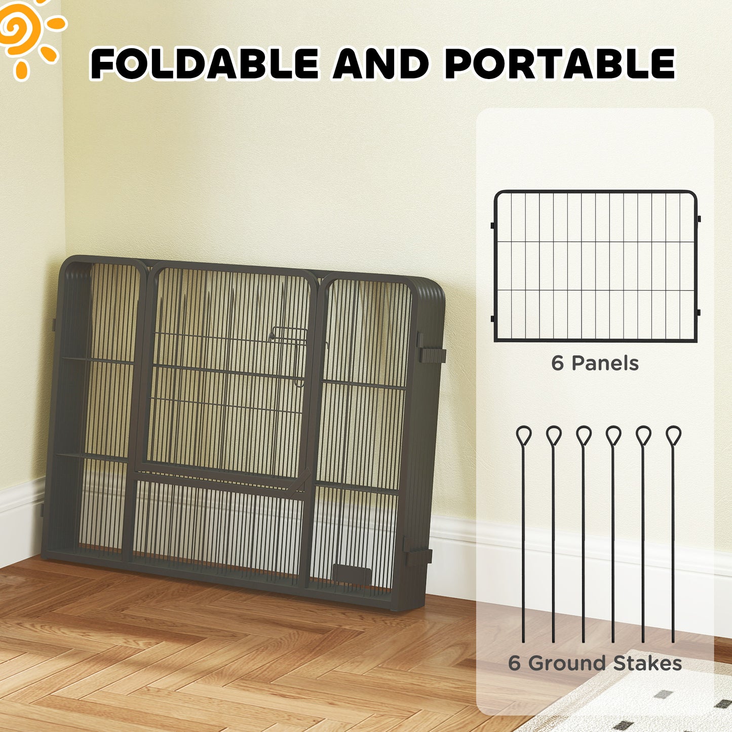 6 Panels Dog Playpen, Portable Detachable Puppy Pen with Door, for Small Dogs, 60cm High, Grey