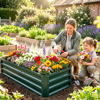 Raised Beds for Garden, Galvanized Outdoor Planters, for Herbs and Vegetables, Use for Patio, Backyard, Balcony, Green