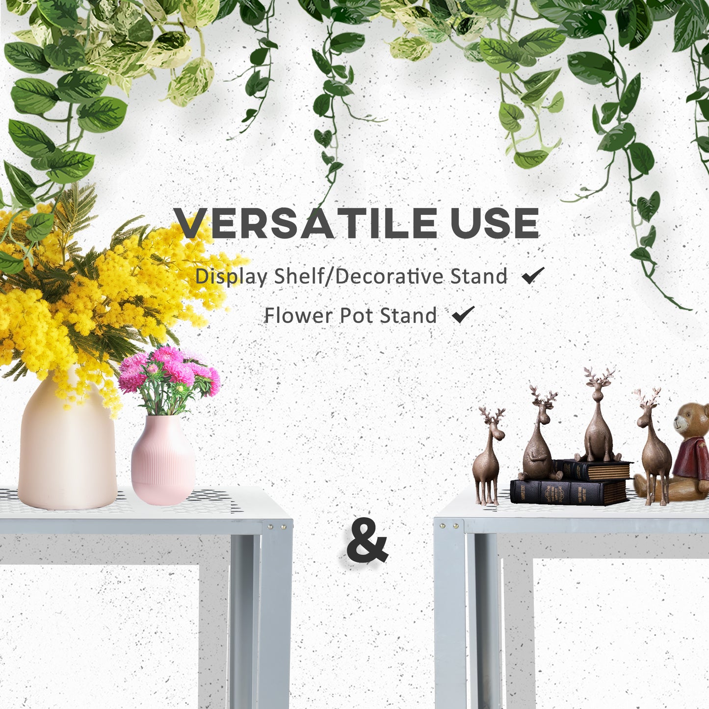 2-Tier Plant Stand, Corner Plant Shelf for Outdoor and Indoor Storage Organizer, Freestanding Flower Rack with Steel Frame