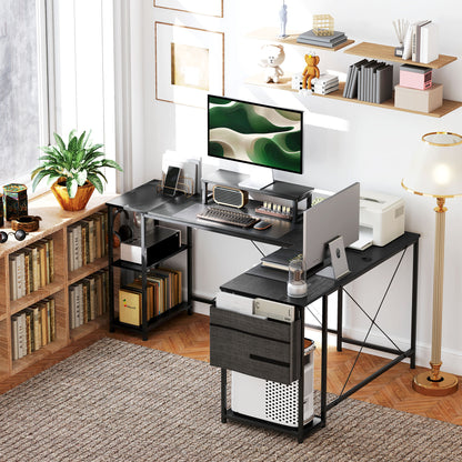 168cm Reversible L Shaped Desk, Industrial Corner Computer Desk with Adjustable Shelf and Storage Bag