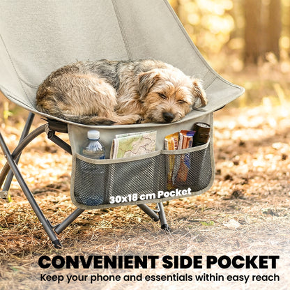 Camping Chair for Adults Heavy Duty Folding Camp Chair with Side Pocket and Carry Bag Khaki
