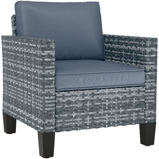 Single Rattan Armchair, with Cushions - Light Grey