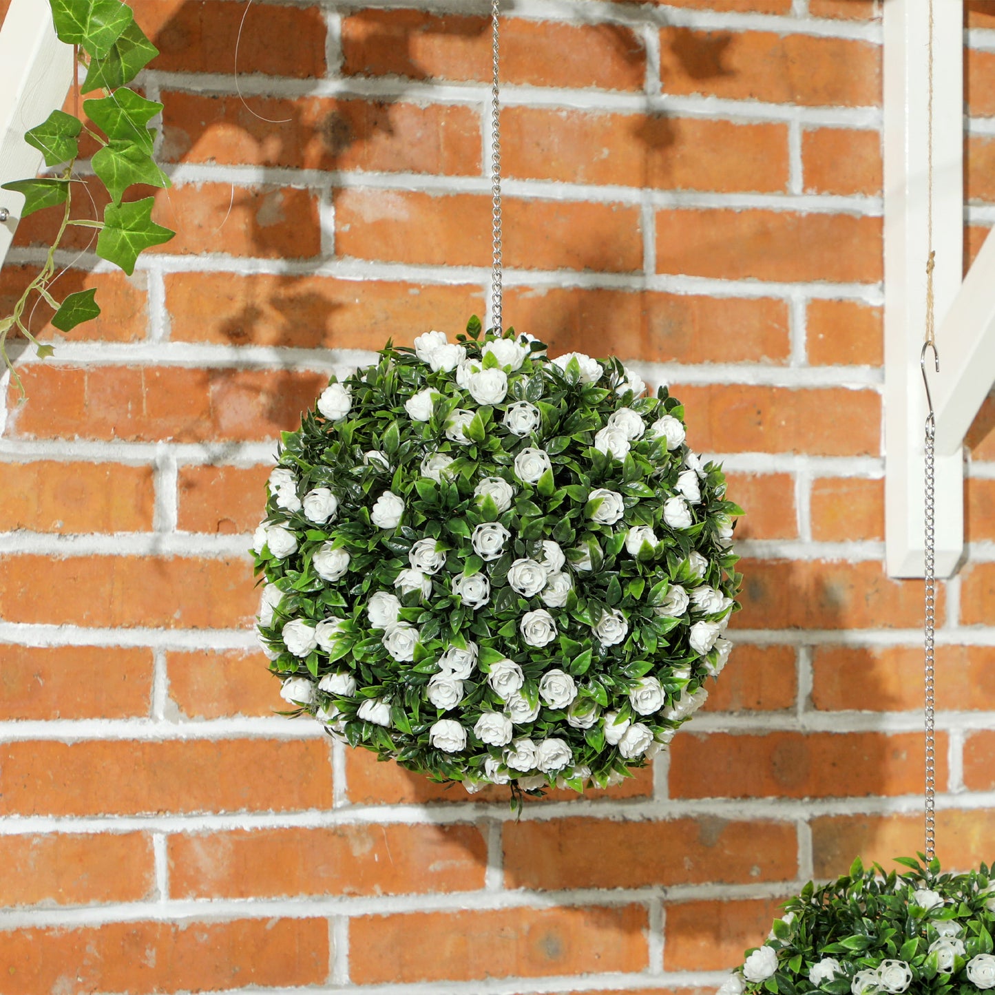Set of 2 Decorative Artificial Plants, UV-protected Artificial Plant Topiary Rose Balls