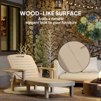 Set of 2 Reclining Sun Loungers, 5 Positions Adjustable Outdoor Chaise Lounge Chair with Armrests, Khaki