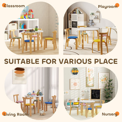 5 Piece Kids Table and Chairs Set, Wooden Toddler Table and Chairs Set for Nursery, Playroom, Classroom, for 3-8 Years