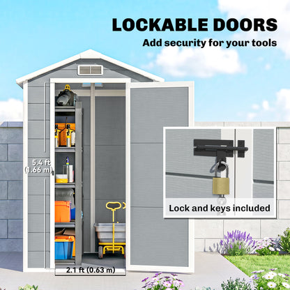 4 x 6ft Garden Shed, Plastic Shed with Floor, Window, Lockable Door and Vents, Resin Tool Shed for Outdoor Patio Storage