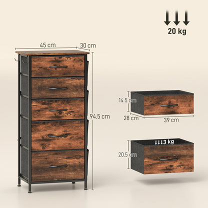 Chest of Five Fabric Drawers - Rustic Brown